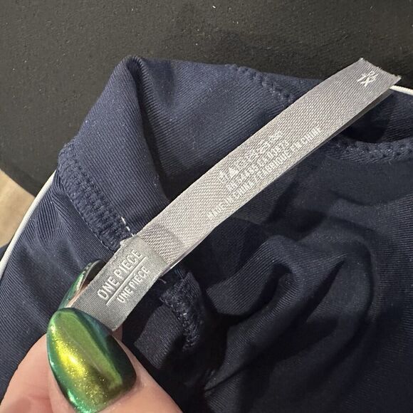 Women’s Aerie Plunge One Piece Swimsuit Navy Blue White Contrast Piping Size XL - Picture 7 of 11